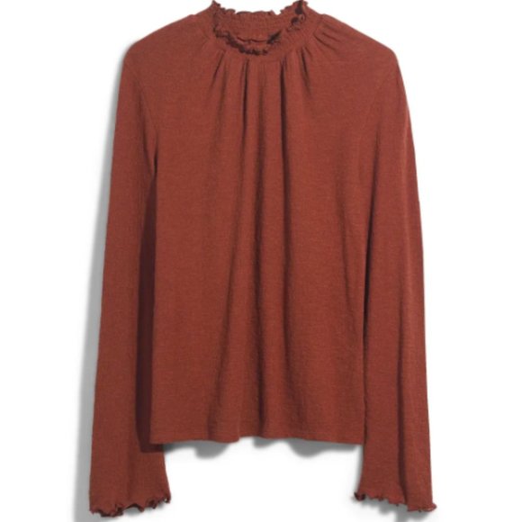 Madwell Tops - Madwell Texture and Thread Ruffled Mock Neck Top